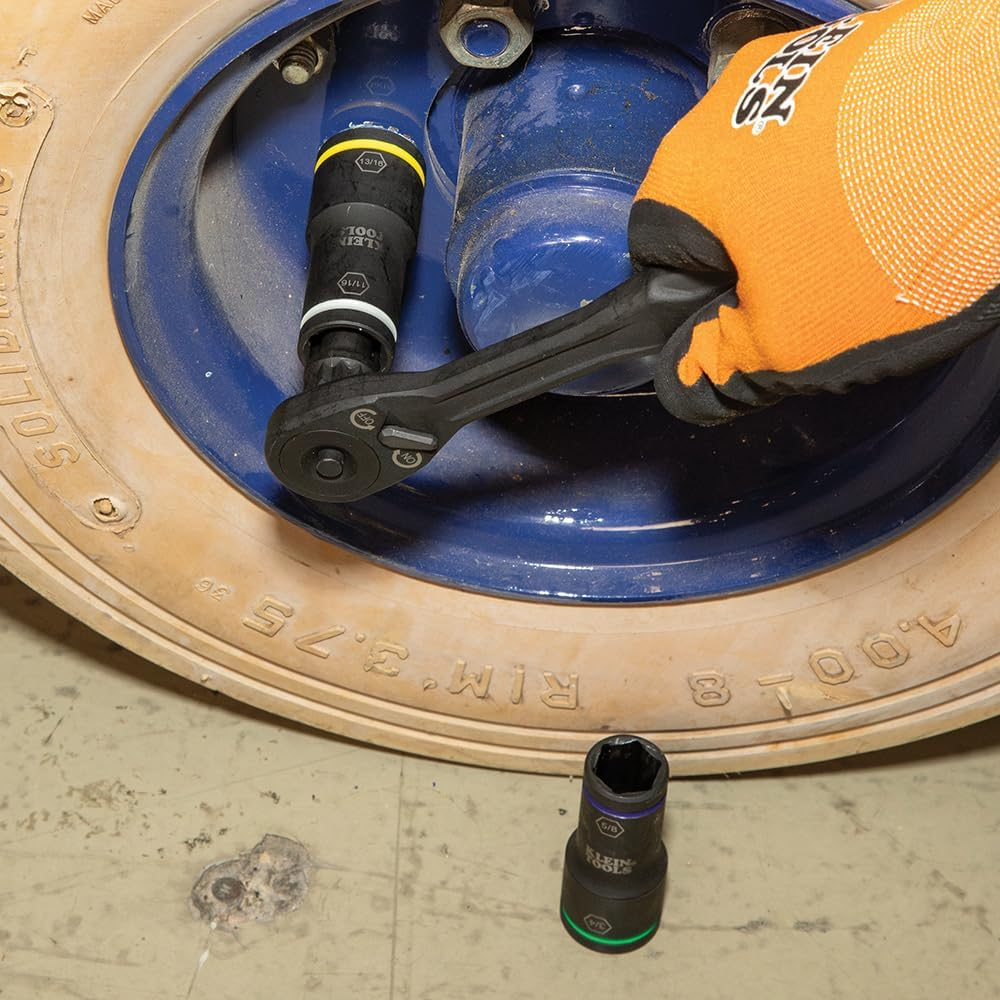 Klein Tools A-65618 KNECT Flip-10 SAE Impact Socket Set, Deep Sockets with 5 Color-Coded Flip Sockets, 10 SAE Socket Sizes, 1/4 and 3/8-Inch Adapters and Modbox Case image number 4