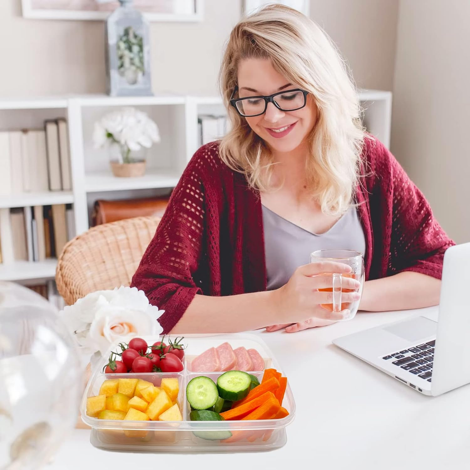 Tetebak Bento Box - 6-Compartment Reusable Bento Lunch Box for School, Work, and Travel, Food Prep Containers, Snack Containers for Kids, Portion Control Bento Lunch Box for Adult, Set of 2, Clear image number 5