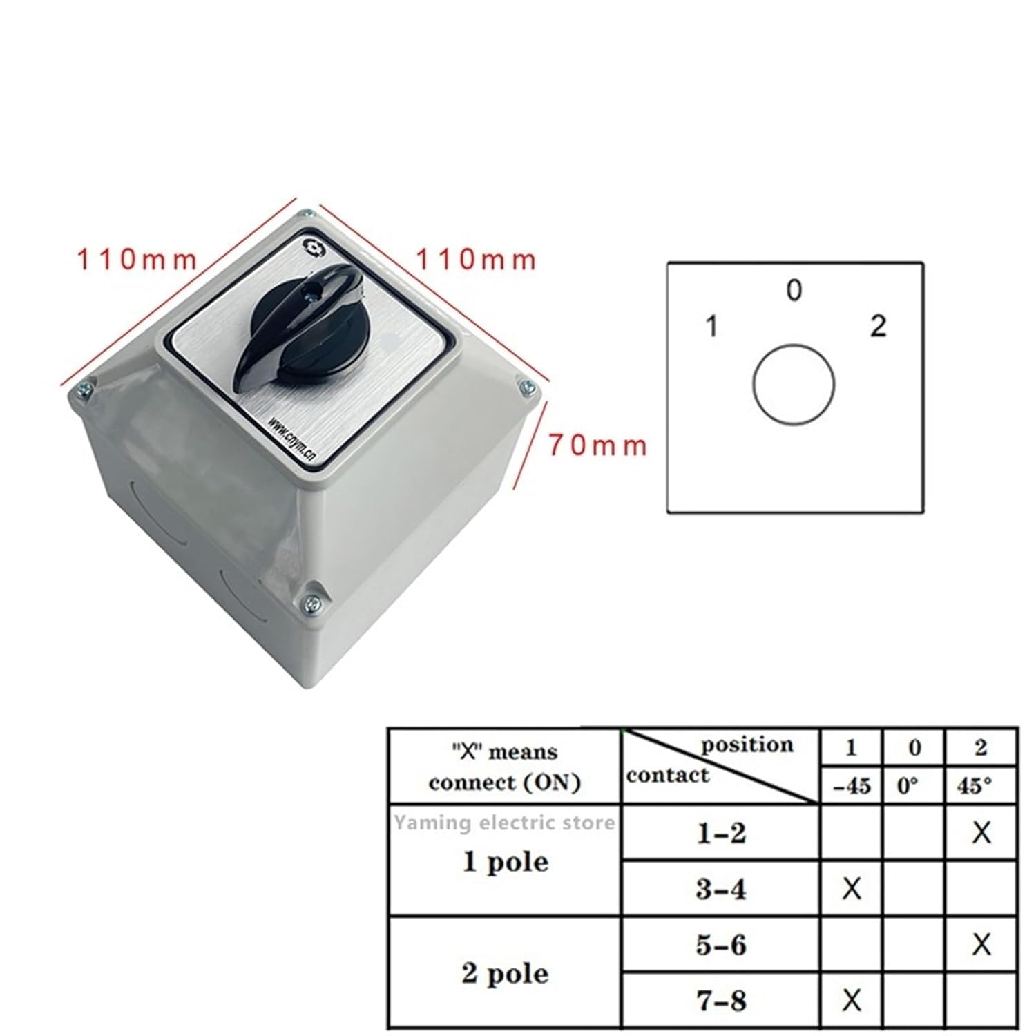 XNWKF LW26-32 YMW26-32/2M Changeover Cam Rotaris Switch 32A 2 Poles with Waterproof Box IP65 Select Interruptor Silver Contact(102 with Box) image number 5