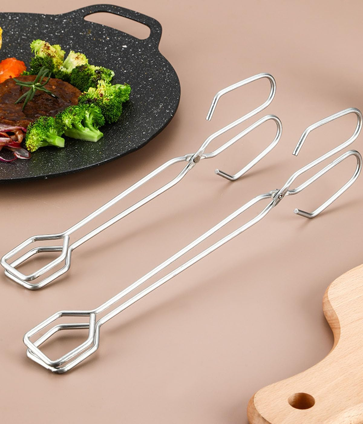 Scissor Cooking Tongs 2 PCS, Stainless Steel Kitchen Food Tongs for Cooking, Metal Barbecue Bread Buffet Pliers, Heat Resistant for BBQ and Cooking image number 1