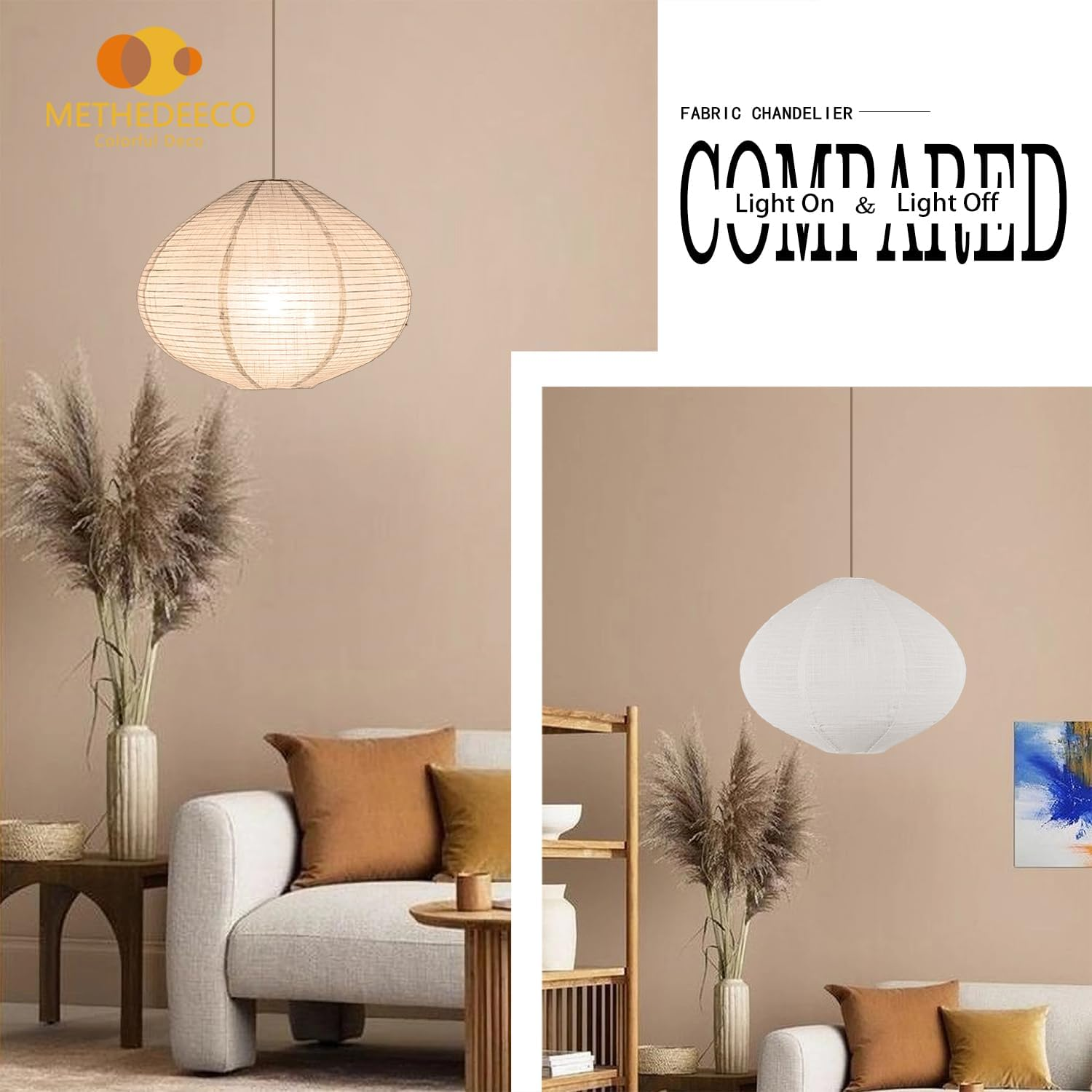 METHEDEECO - 2 Pack 16 Inch Fabric Hanging Shade Handmade Linen Minimalist Boho White Beige Foldable Living Room Home Gift image number 5