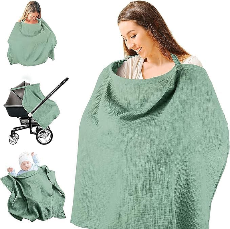 Nursing Cover for Baby Breastfeeding, Breathable 100% Cotton Muslin Breathable Breastfeeding Cover with Rigid Hoop, Adjustable Privacy Nursing Apron image number 3