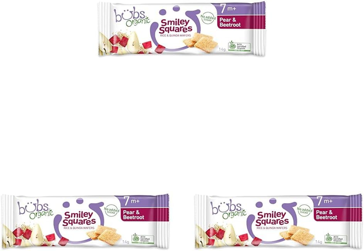 Bubs Organic Pear & Beetroot Smiley Squares, Rice & Quinoa Baby Snacks, for Babies 7+ Months, 14G (Pack of 3) image number 5