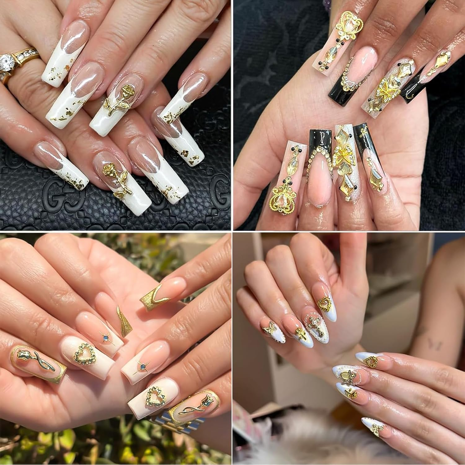 Kinretixia 80 Pieces Y2K Chrome Nail Charma Decorations, Golden Nail Charm Set with Golden Nail Gemstones, Perfect for DIY and Personality Expression