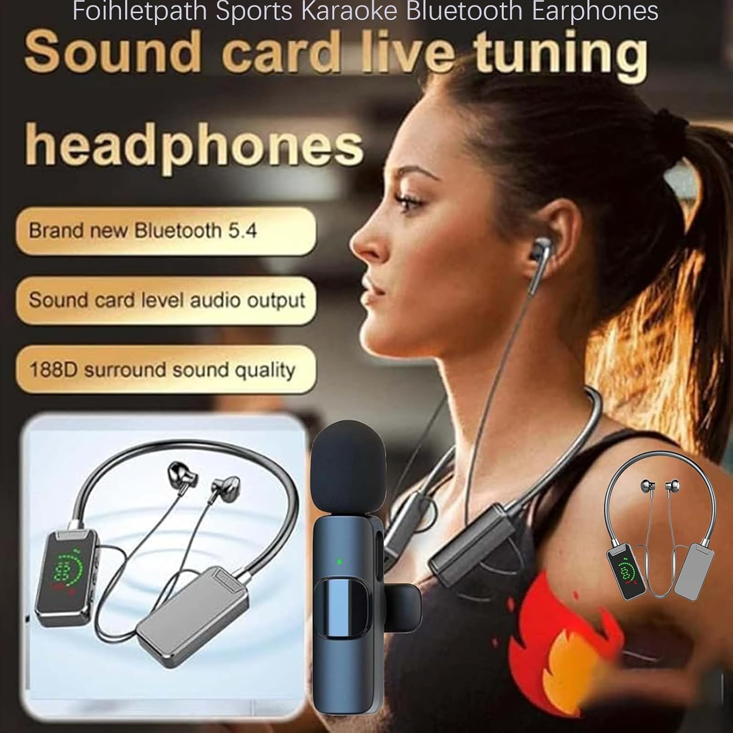 Foihletpath Sports Karaoke Bluetooth Earphones, Wireless Sound Card Live Streaming Earphone, Bluetooth Neck-Hanging Earbud Headset, for Man Woman (C#3) image number 2