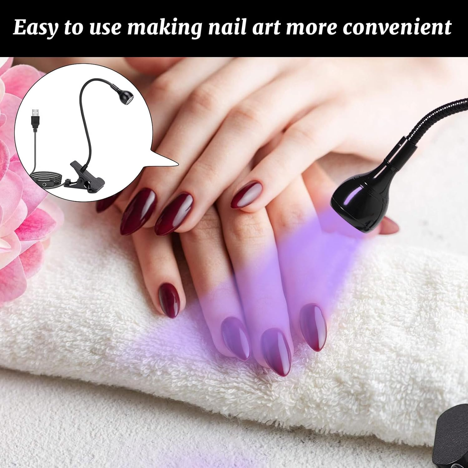 UV Nail Lamp, Nail UV Lamp, UV Nail Light, LED Ultraviolet Glue Curing Lamp, Nails Manicure Dryer Curing Light, Portable Clamp Flexible Desk Nails Lamps, for Gel Nails, Mobile Repair (Black) image number 2