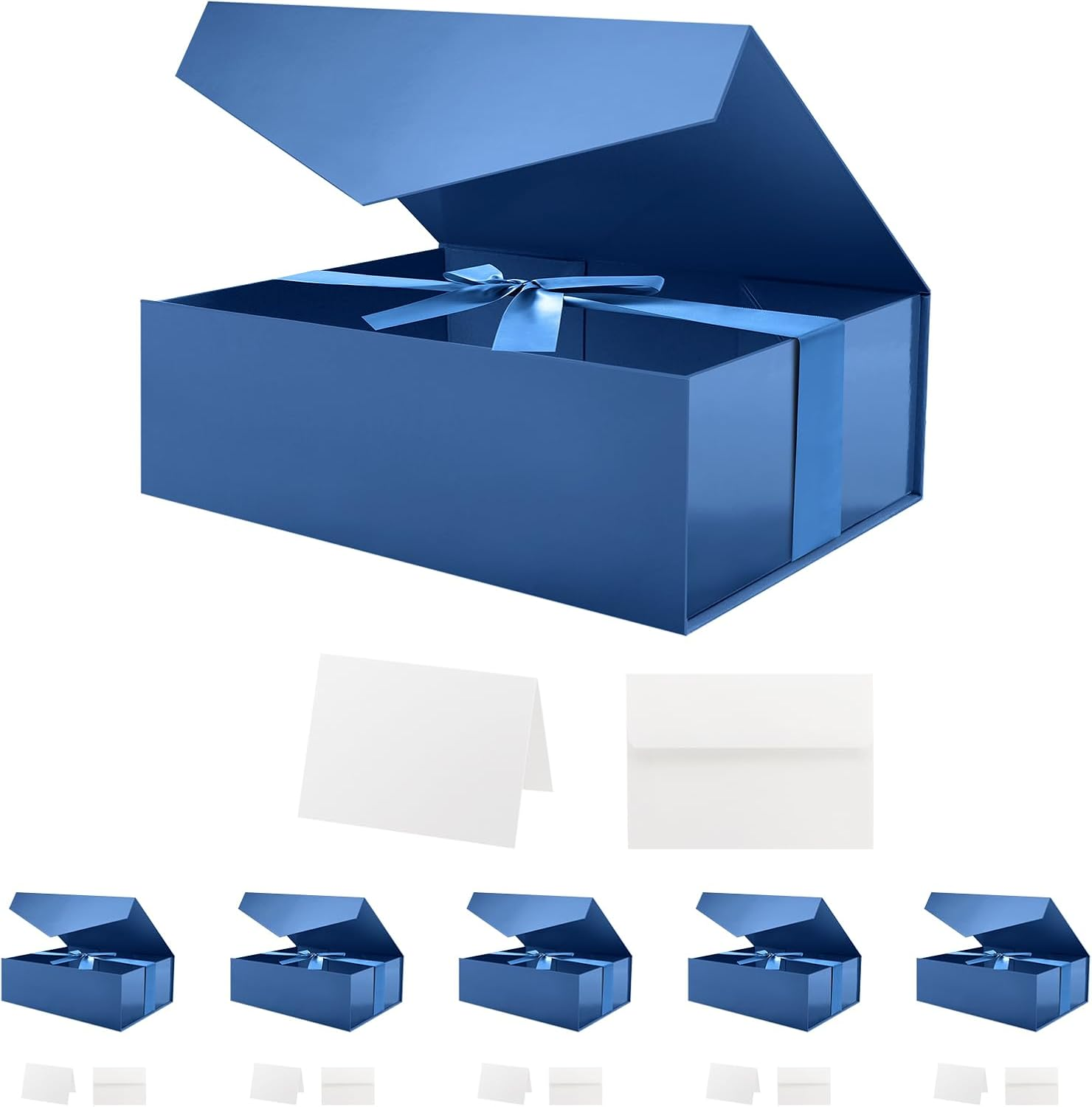 PETSLOVE 6 Count Large Gift Boxes with Ribbon for Fathers Day 30.48X21.59X10.16 CM, Blue Magnetic Gift Boxes with Lid for Presents, Groomsman Box (Glossy) image number 2