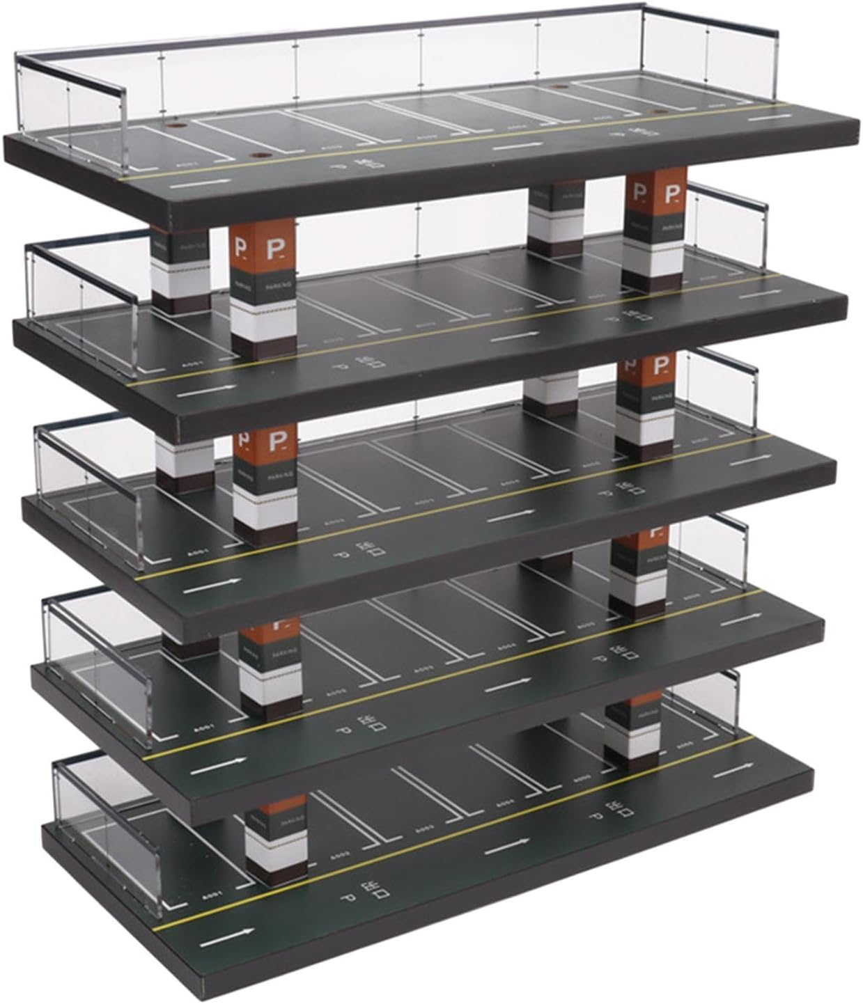 Perfeclan 5 Layers Parking Lot Model Scene Wooden Car Garage Toys Display Case Showcase for 1/64 Scale Model Cars Trucks image number 1