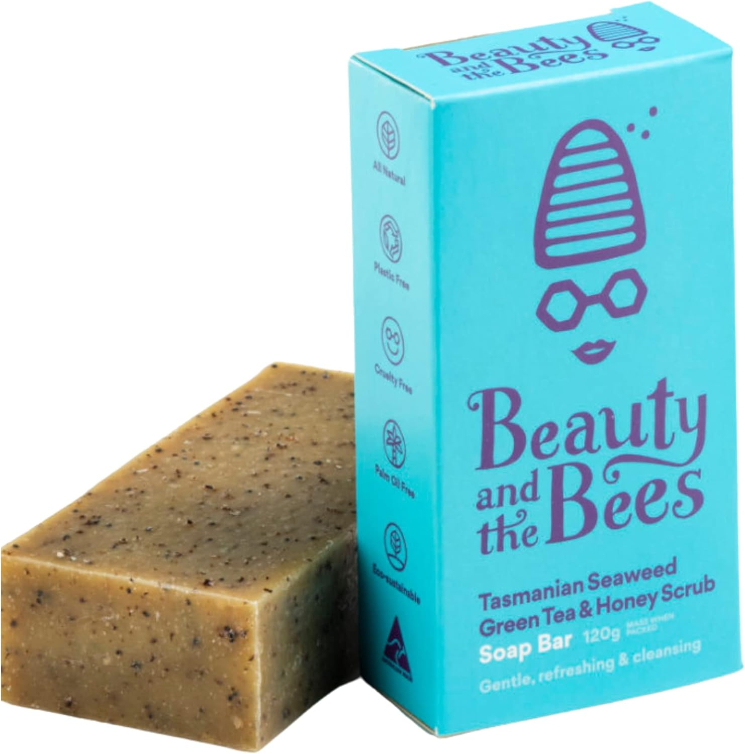 Beauty and the Bees 100% Natural Tasmanian Seaweed & Green Tea Leatherwood Honey Soap Scrub Bar Cleanser for Face Hands & Body | Zero Waste & Eco-Friendly image number 4