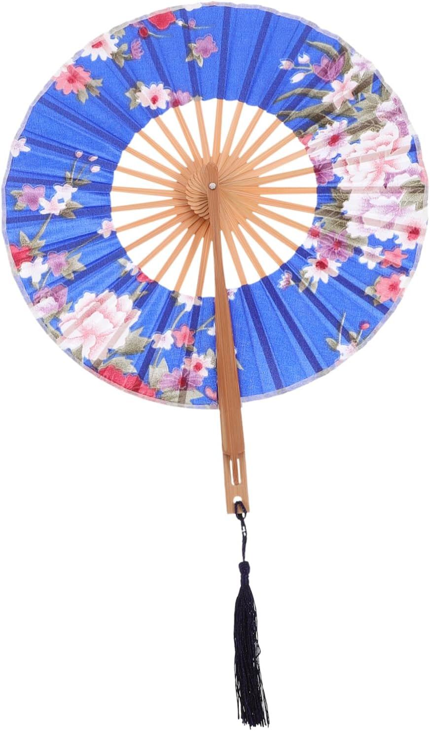Amosfun 4Pcs Chinese Japanese round Folding Fan Handheld Vintage Bamboo Hand Fan for Women Wedding Party