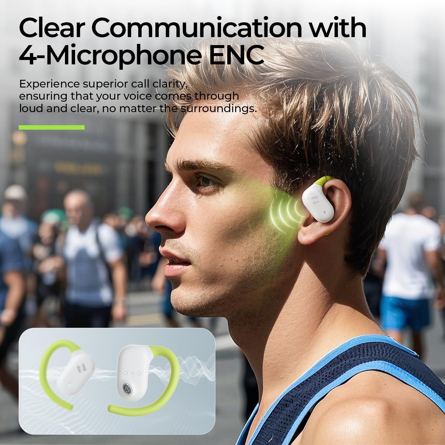 Havit OWS915 Open-Ear Headphones, 64H Playtime Open Ear Earbuds with IPX5, Deep Bass, Powerful Sound Wireless Bluetooth Headphones