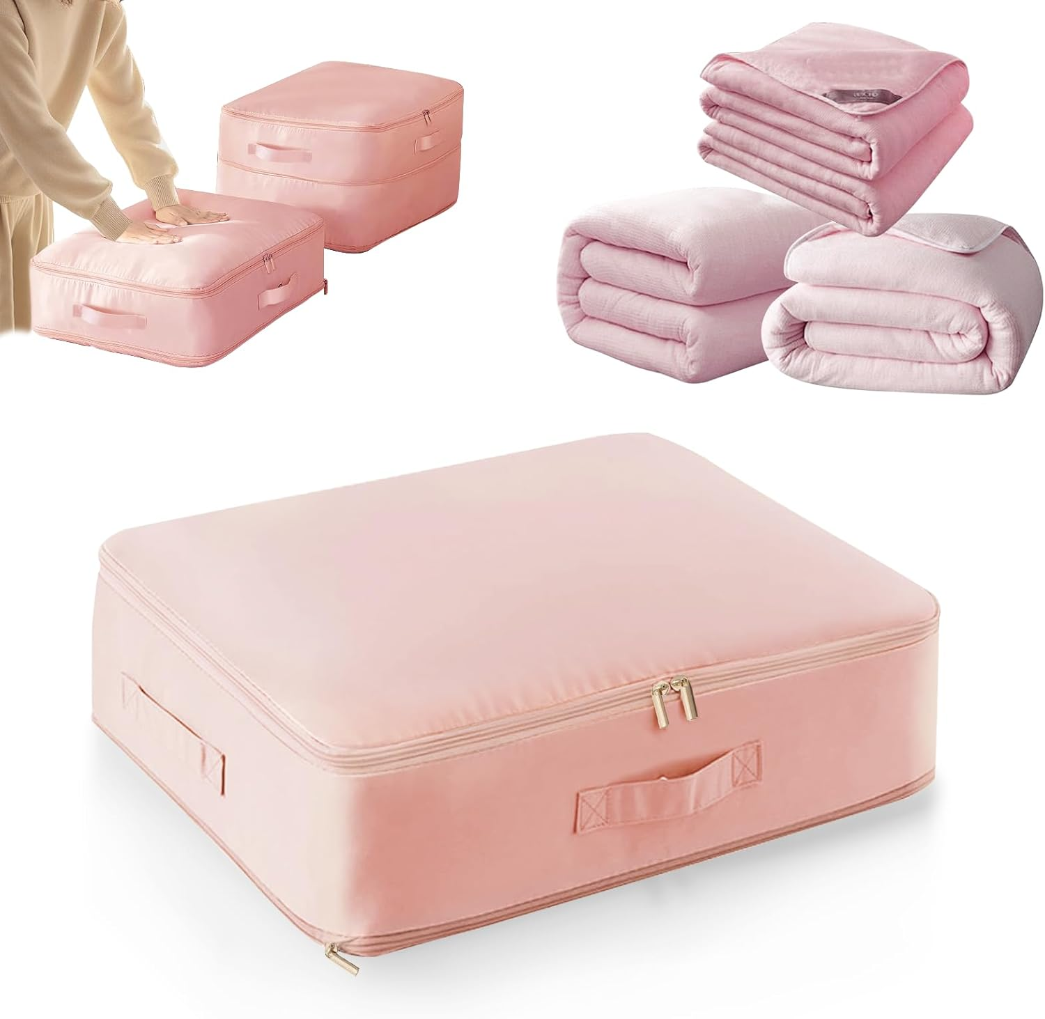 Eukyplace Clothes Storage of Ultra Space Saving Self, 2025 New Compression Packing Cubes, High-Grade Satin Clothes Storage for Bedding Quilts, Blankets, Duvets, Clothes, and Puffer Jackets (Grey)