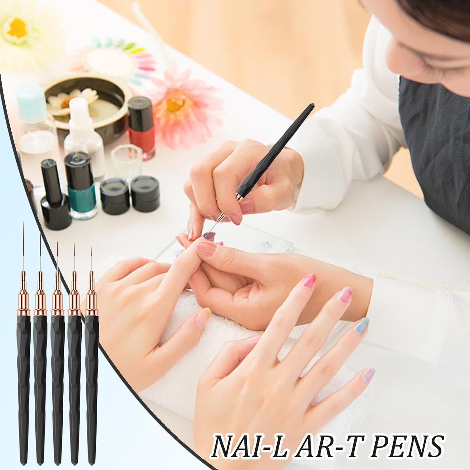 Vgvgaj Nail Liner Brushes, Fine Tip Liner Brush for Nails | Sizes 7/9/11/15/25Mm UV Gel Polish Painting Nail Design Tools for Long Lines, Thin Details, Fine Drawing image number 4