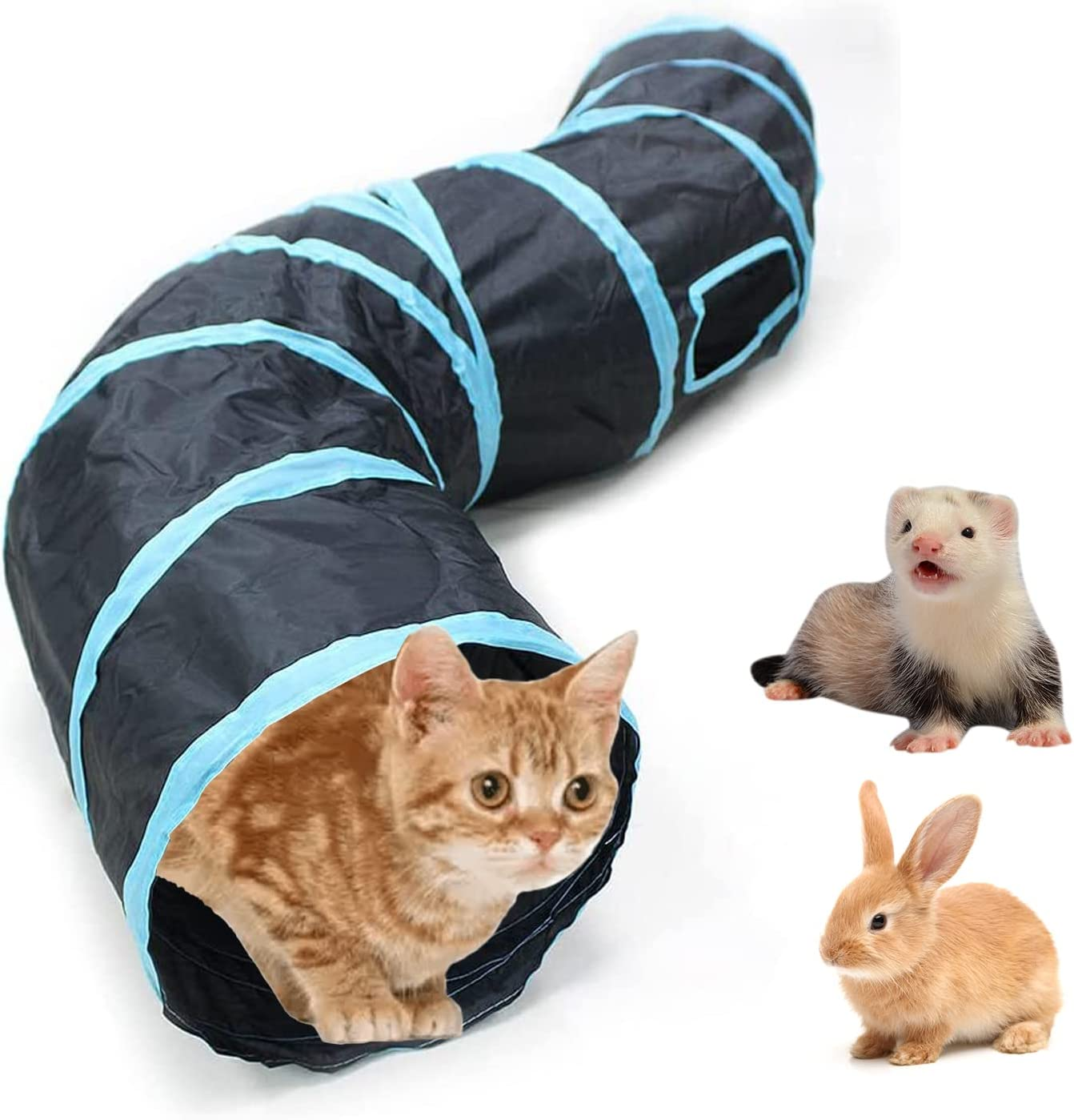 Bemodst S-Type Cat Tunnel, 2 Way/3 Way/4 Way/5 Way Collapsible S-Shape Small Animal Tubes Kitty Tunnels Interactive Maze House Toy with Storage Bag for Kitten Puppy Rabbit Guinea Pig (4-Way)