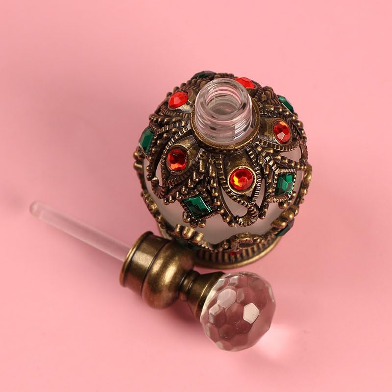 NOIAFZY 2Pcs Vintage 0.51Oz Enameled Glass Perfume Bottle, Refillable Essential Oil Dispenser, Unscented round Shape for Travel & Holidays, Empty Bottle with Bonus Essential Oil Set