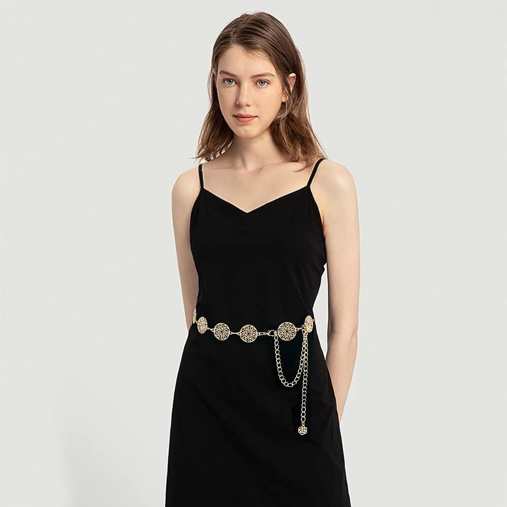 Hollow round Decor Chain Belts for Women, Metal Waist Chain plus Size for Her Dresses