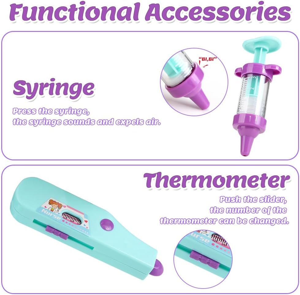 AUTOWT Doctor Kit for Toddlers, 28 Pieces Pretend Play Doctor Toy Set Educational Medical Kids Kit with Medical Storage Bag Electronic Stethoscope for Girls Boys Ages 3-5 Role Play image number 2