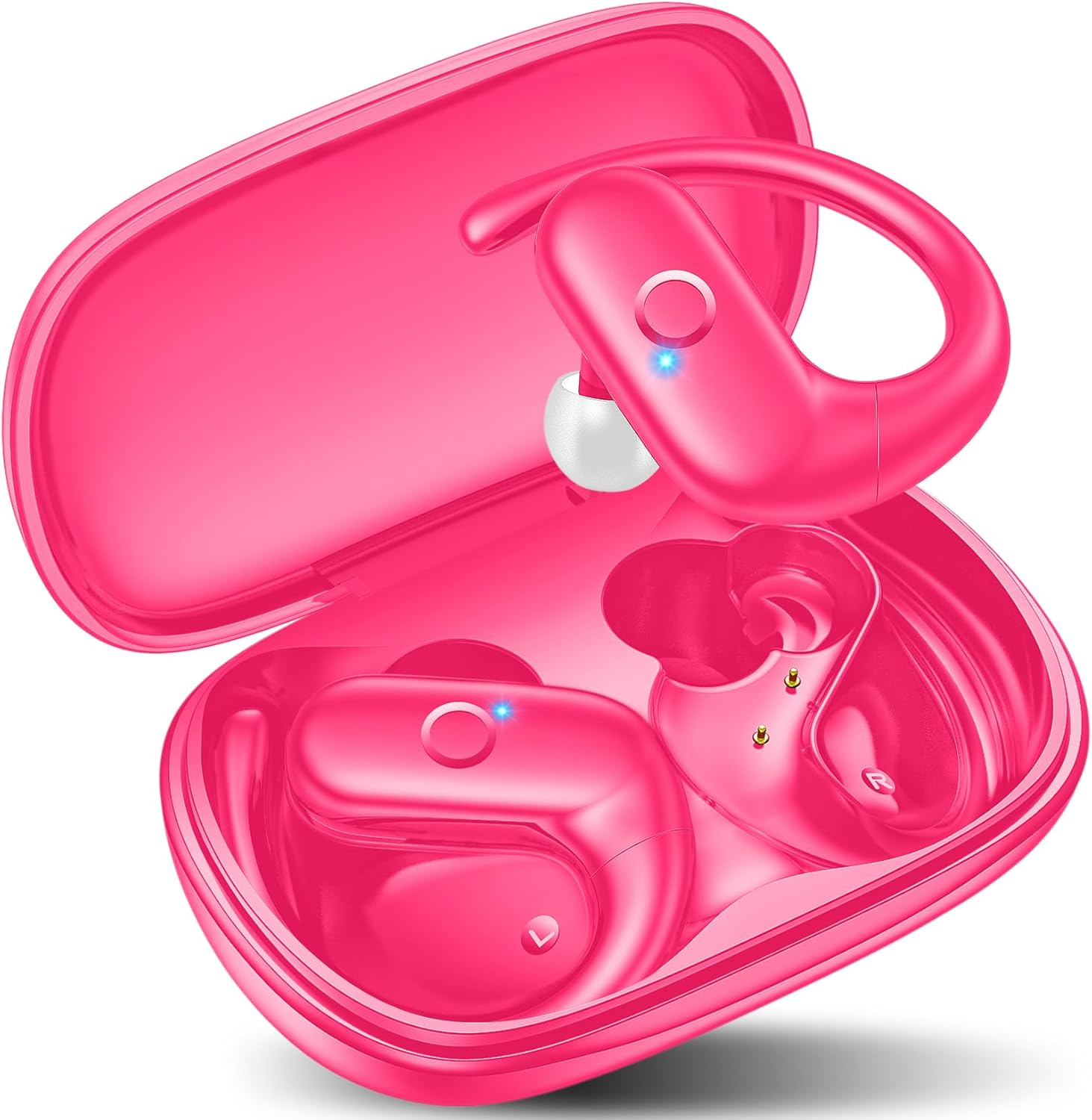 Kurdene Wireless Earbuds Bluetooth Headphones Sport,Over Ear Buds with Deep Bass Sound,60Hrs Playtime Earphones Redesigned Comfort Fit with Earhooks for Running,Meeting,Workout-Hot Pink image number 5