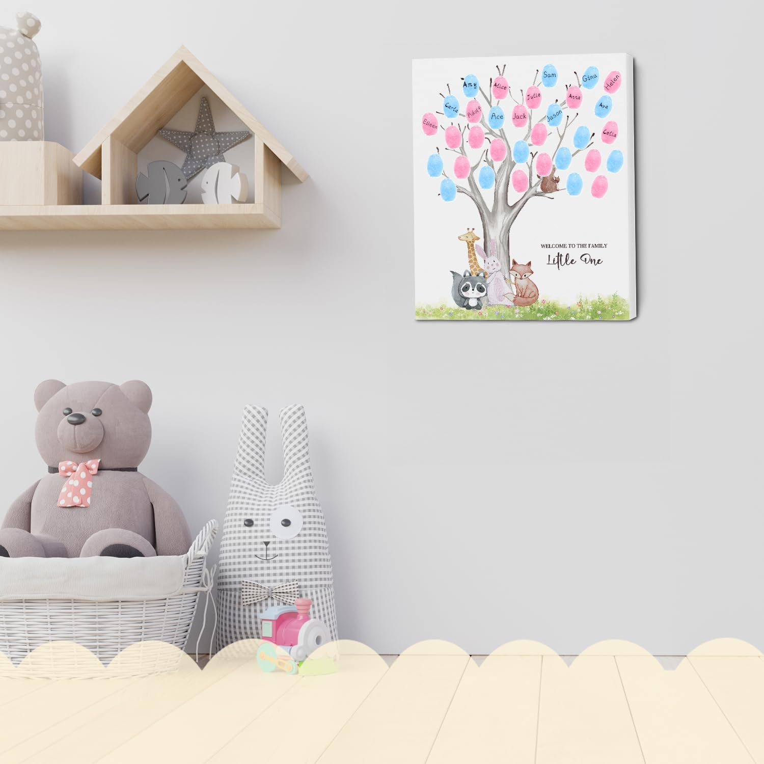 Sirjiera Gender Reveal Fingerprint Book, Baby Shower Message Canvas, Fingerprint Message Book with Stickers, Baby Shower Decoration for Expectant Mothers, Gender Reveal Keepsake