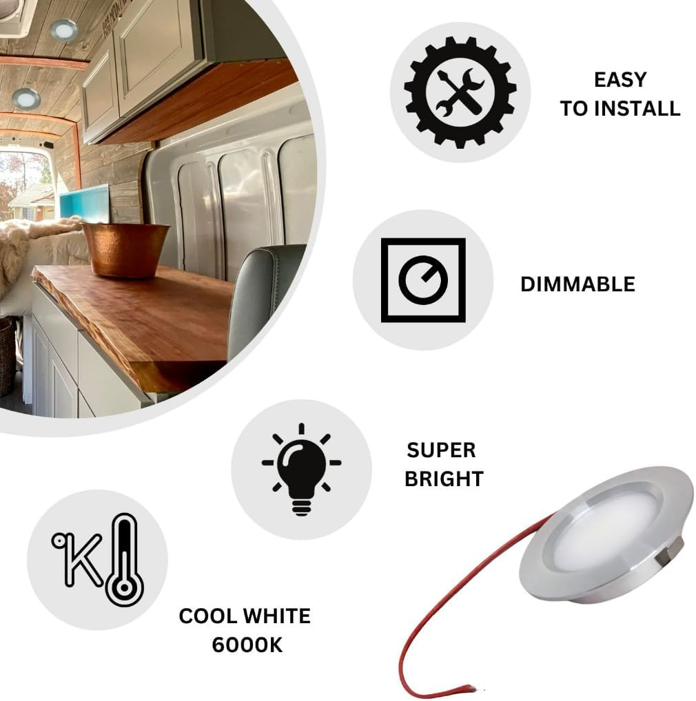 Marvix LED 12V 24V Spot Lights Dimmable 6000K Cool White Pack of 4 Caravan Campervan Motorhome Boat Chrome Recessed Downlights image number 3