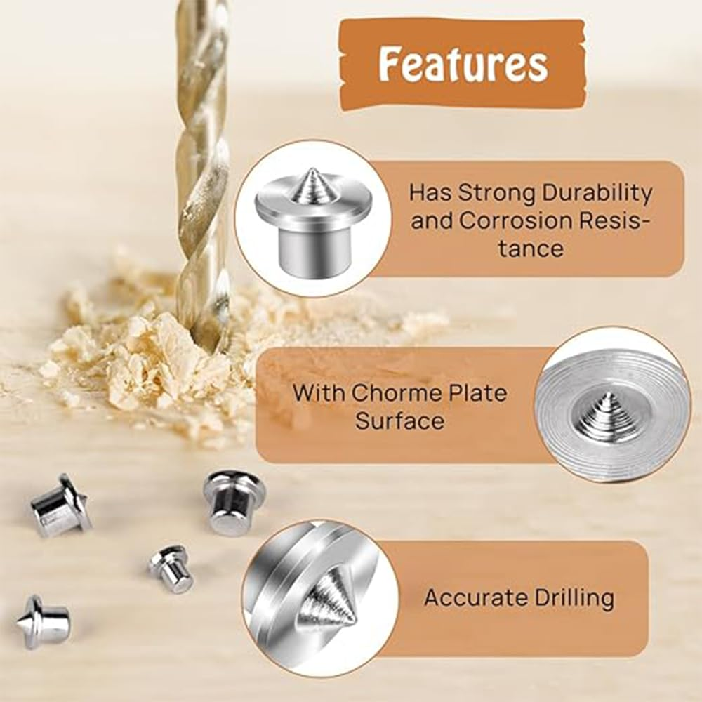 48Pcs Dowel and Tenon Center Transfer Plug Set,Drill Hole Tool for Woodworking Tool Accessories, Point Precise Carbon Doweling Centering Positioning Pin,For Accurate Drilling image number 5