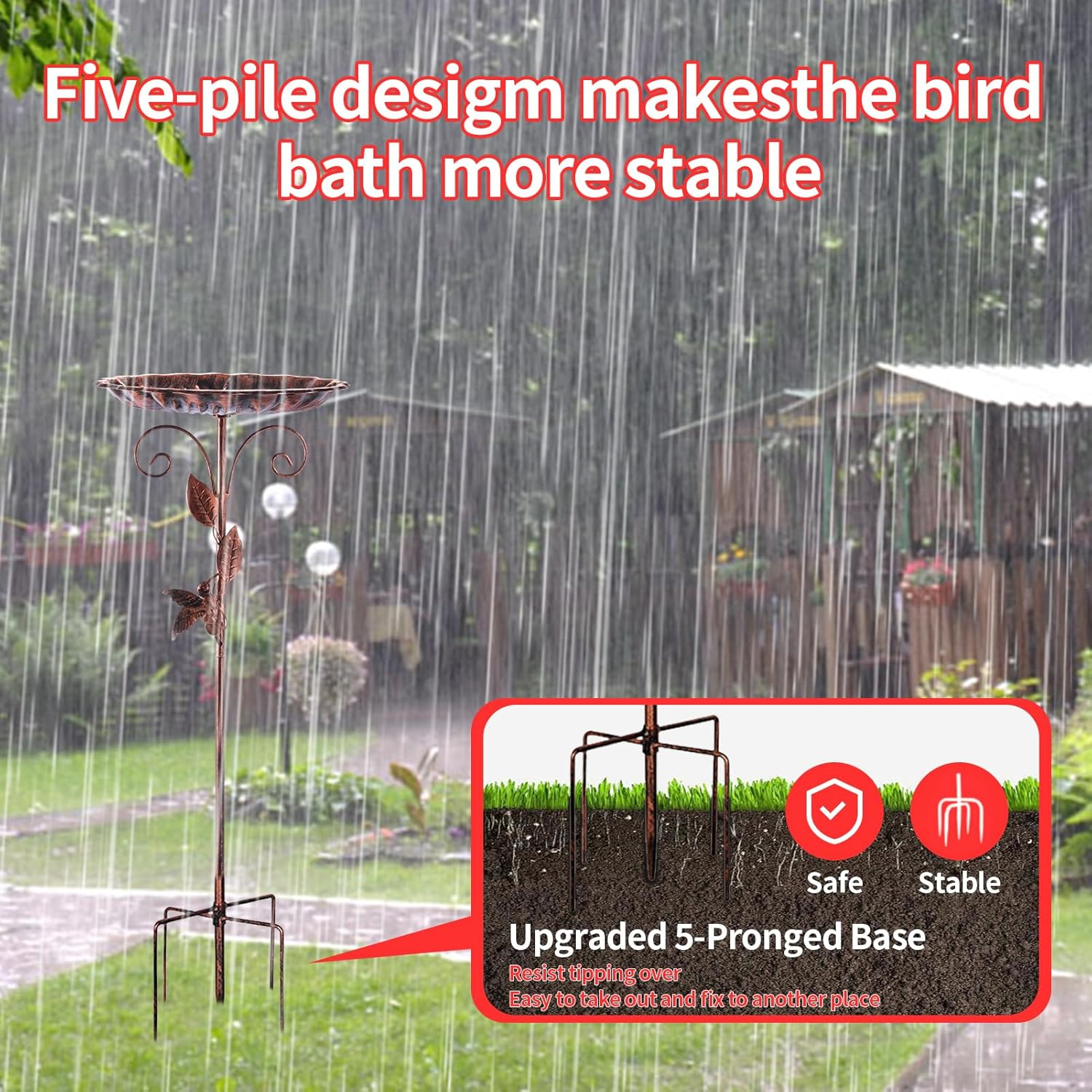 Restorgan Bird Bath for the Garden, Standing Bird Bath, 35 Inches Metal Vintage Freestanding Bird Bath with Sturdy 5-Prong Base, Large Bird Bath, Frost-Proof, Winterproof, Antique Bronze image number 4