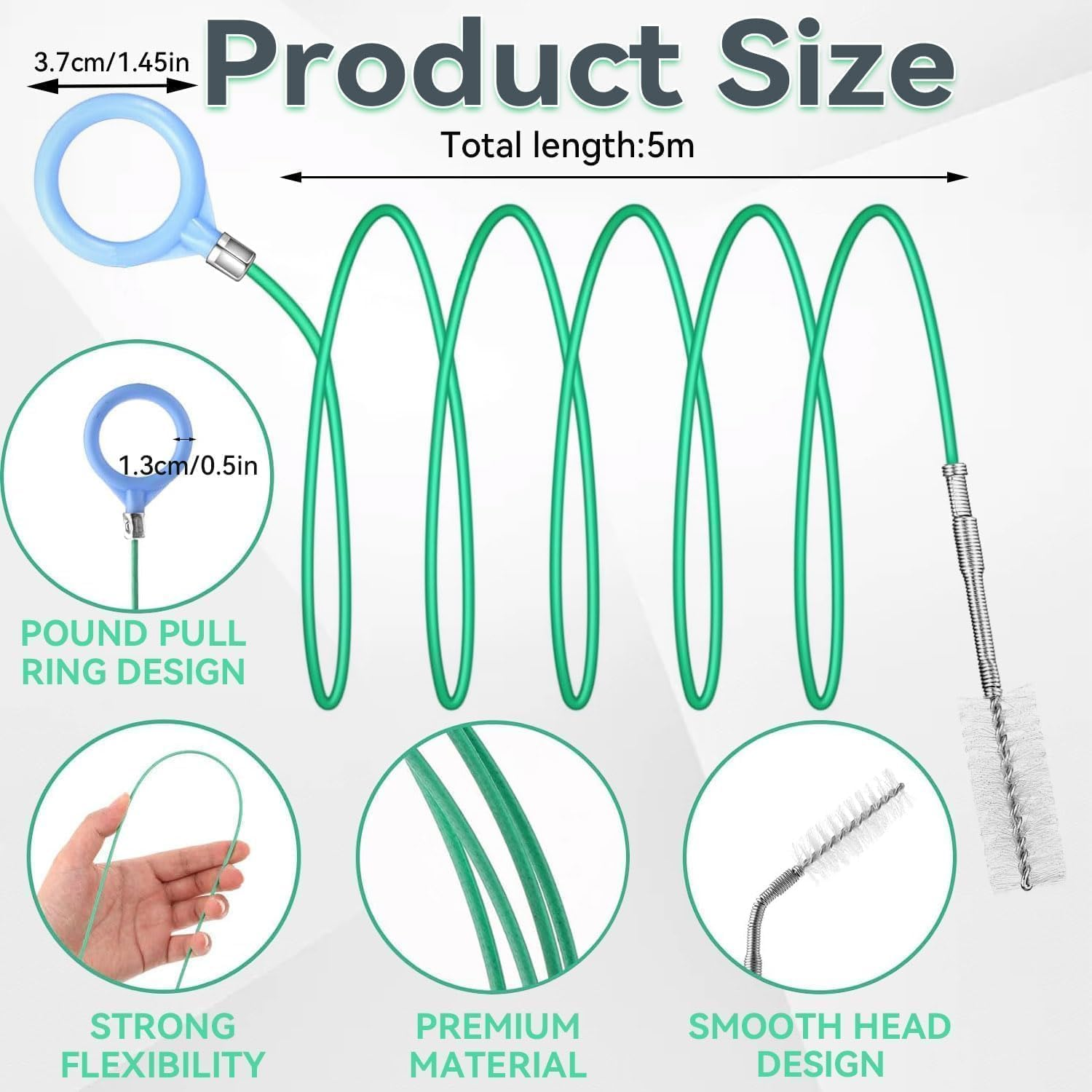 Professional 500CM/16.4FT Flexible Auto Sunroof Drain Cleaning Tool, Long Slim Drain Brush for Car Sunroof Windshield Wiper AC Vent Tube Pipe Cleaner & Dredging Kit