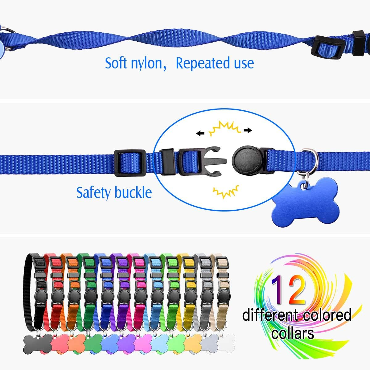Upgraded Puppy Collars for Litter Puppy ID Collars Whelping Supplies Soft Nylon Breakaway Coloured Collars with 12 ID Tags and 6 Record Keeping Charts(S) image number 1