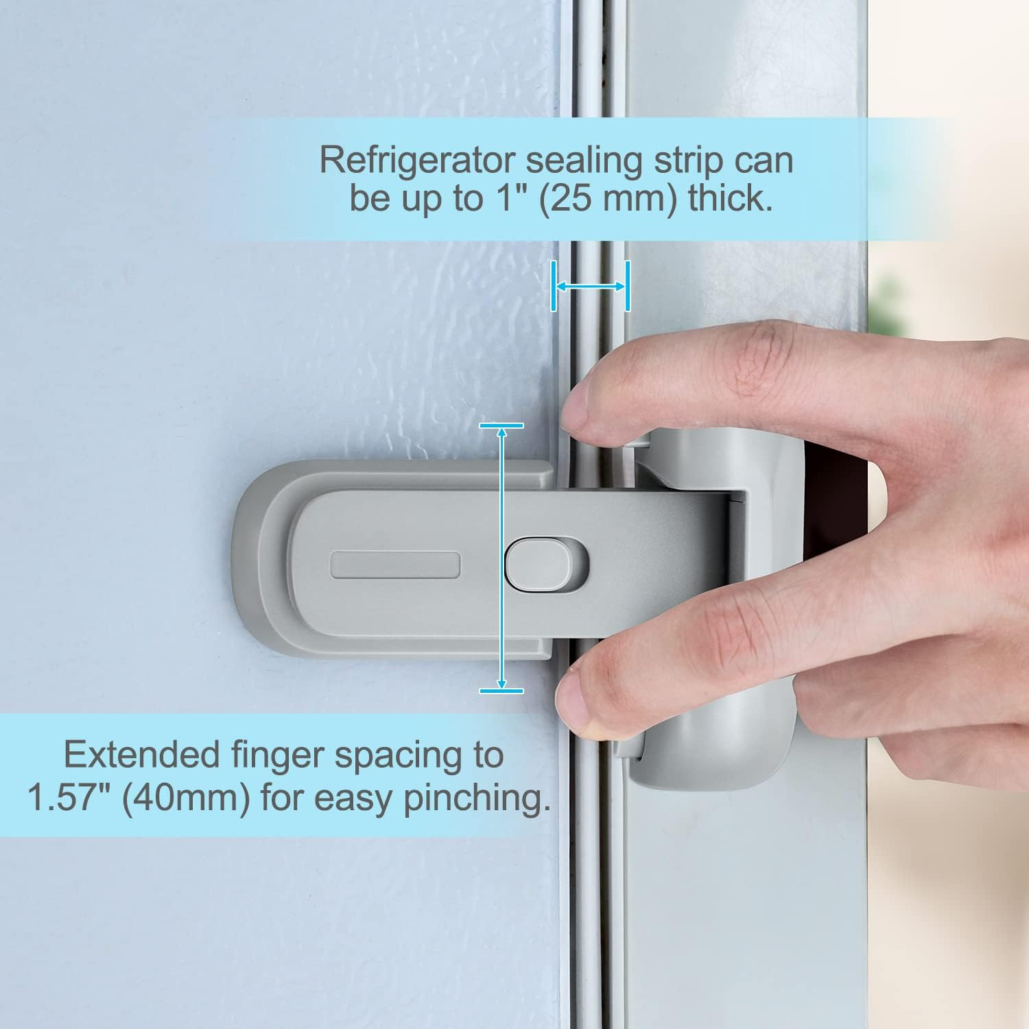 CLYMENE Refrigerator Fridge Freezer Door Lock for Kids, Child Proof Refrigerator Latch Lock to Keep Door Closed, No Tools Required and Easy Installation (Grey) - Grey image number 3