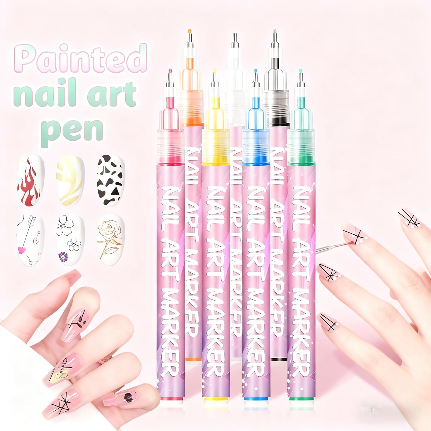 Nail Art Pens & Nail Art Markers Set, 12 Color Professional Fine Tip Nail Polish Pens for 3D Designs, DIY Nail Art Kit for Beginners & Kids image number 1