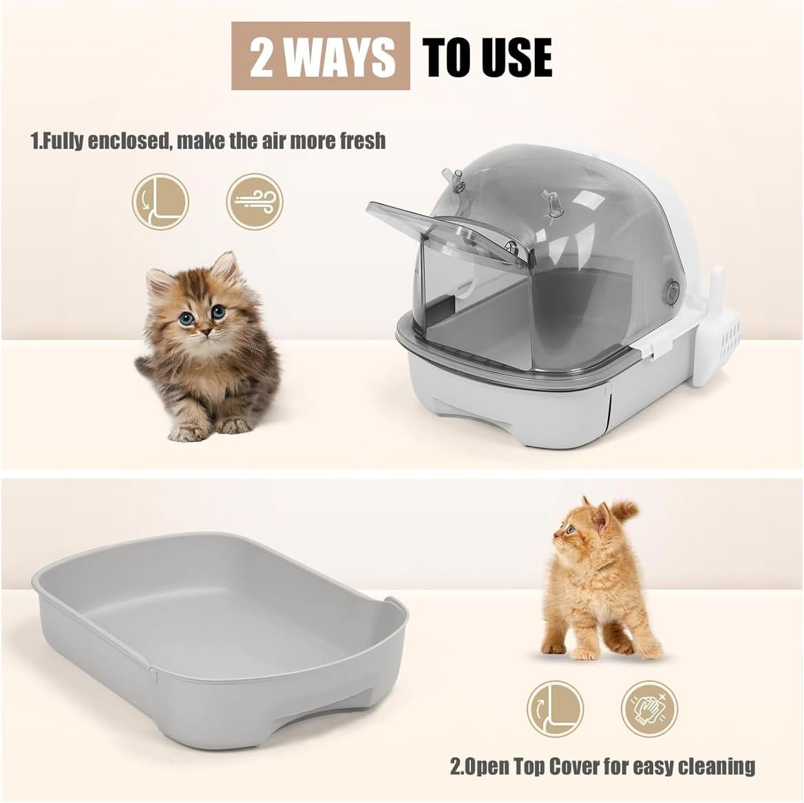 AIMALL Cat Litter Box, Oversized Fully Enclosed Toilet, Odor-Control with Easy Drawer Access, 20.5 X 16.5 X 12.8 Inches - Grey image number 4