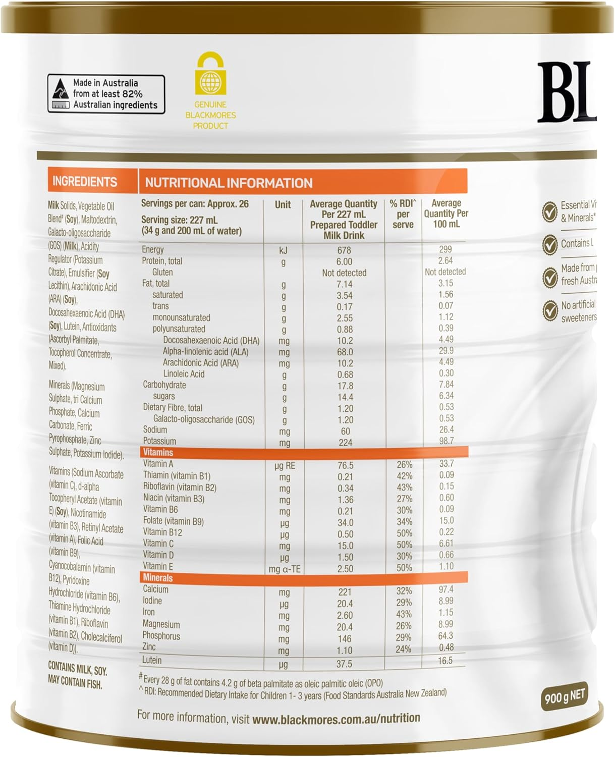 Blackmores Toddler Milk Drink |Supports Your Growing Toddler'S Nutritional Needs | 900 Grams, Powder image number 2