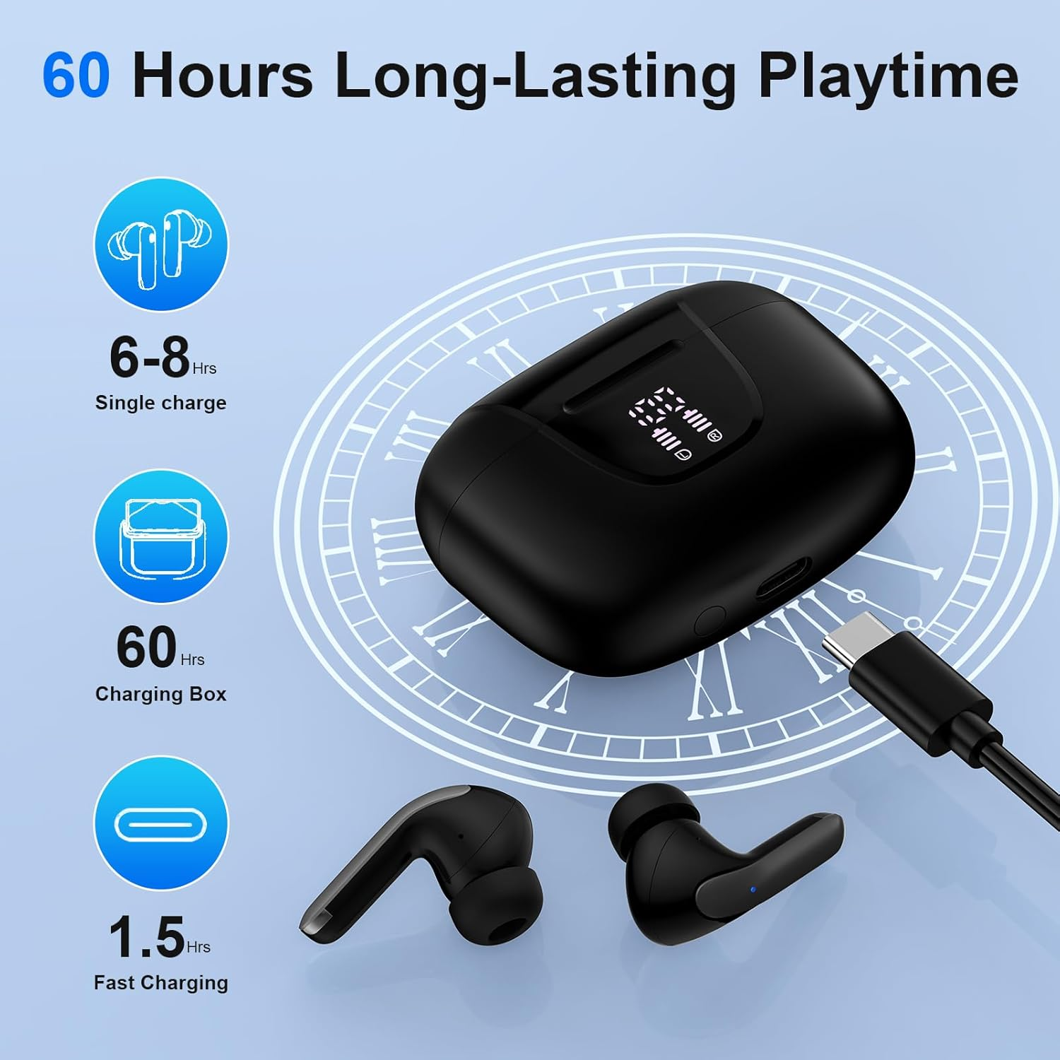 Samsung Earbuds Wireless,Bluetooth 5.3 Headphones for Samsung Galaxy A17 A16 A36 A56 S25 FE Ultra S24 S23 S22 S21 Z Fold 7 Flip7, 60H in Ear Buds Noise Cancelling Earphones IPX7 Waterproof LED Display image number 1
