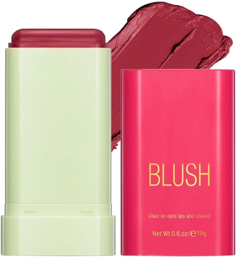 Multi-Use Makeup Blush Stick, Cream Blush, Tinted Solid Moisturizer Stick for Cheek & Eyes & Lips, Waterproof Natural Nude Makeup, Suitable for All Skin (3#Pink, 1 Count)