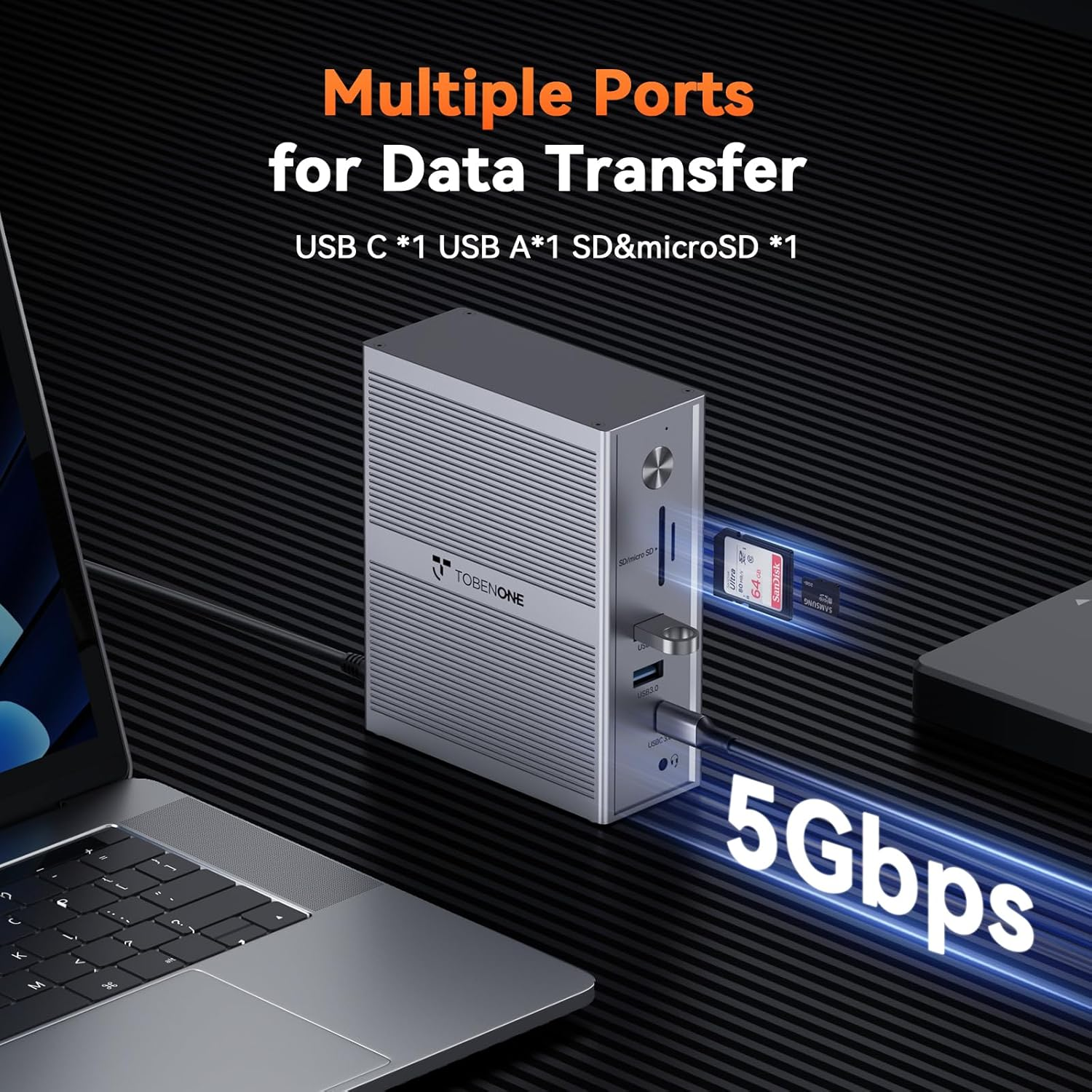 Tobenone Displaylink Docking Station 3 Monitors, 14-In-1 USB C Triple Monitor Docking Station for M1 M2 M3 M4 Macbook/Mac Mini, Windows, Chrome (3HDMI, 120W Power Supply, 5 USB, Ethernet, Sd/Micro SD image number 4