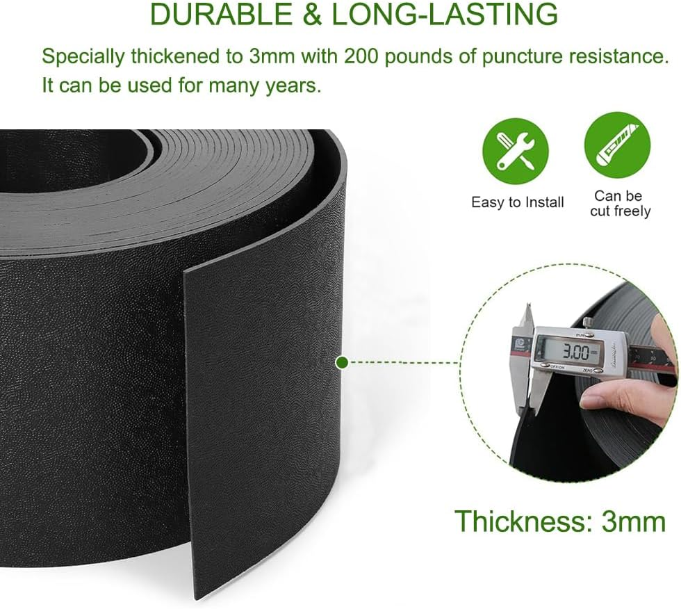 Poly Garden Edging, 15Cm * 10M No Dig Flexible Plastics Landscape Fabric, Edging & Fencing Decorative Landscape Border, 3Mm Width (Green) image number 2