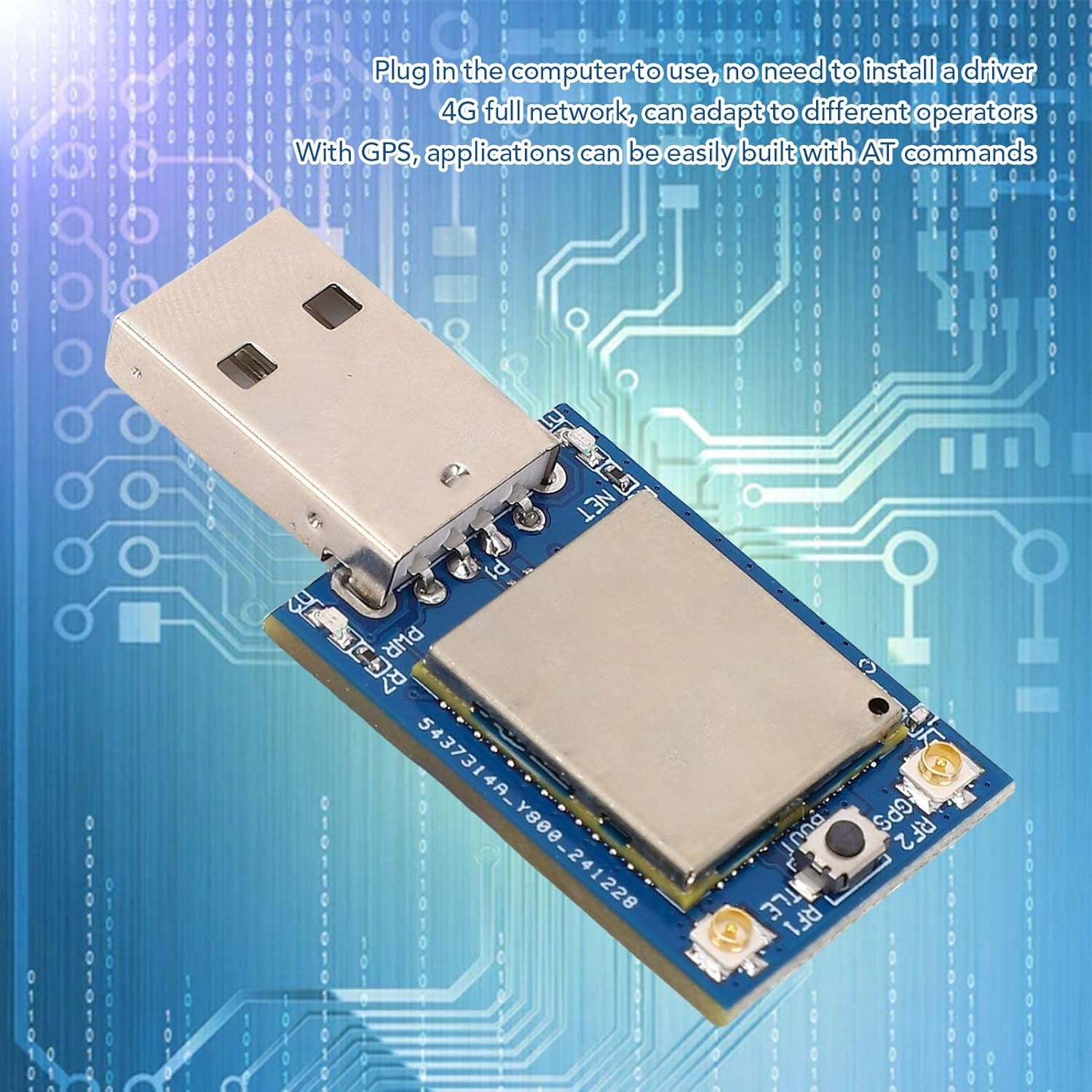 4G Full Network Module USB 2.0 Network Module Internet Access with GPS for SIM Card Slot for 4G Antenna, GPS Antenna, at Commands, PCB Constructed