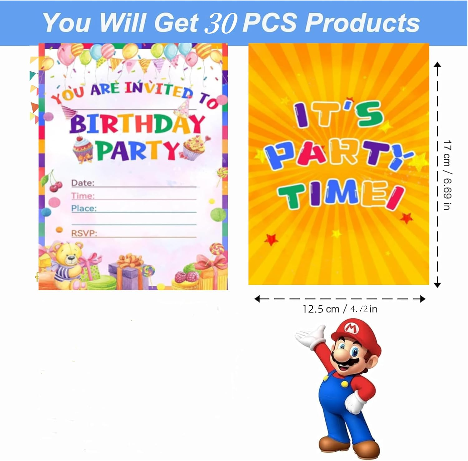 30 Birthday Invitation Cards,Party Invitation Card, Uniquely Designed Birthday Cards for Children,Men, Women and Kids (Yellow) - Black image number 4