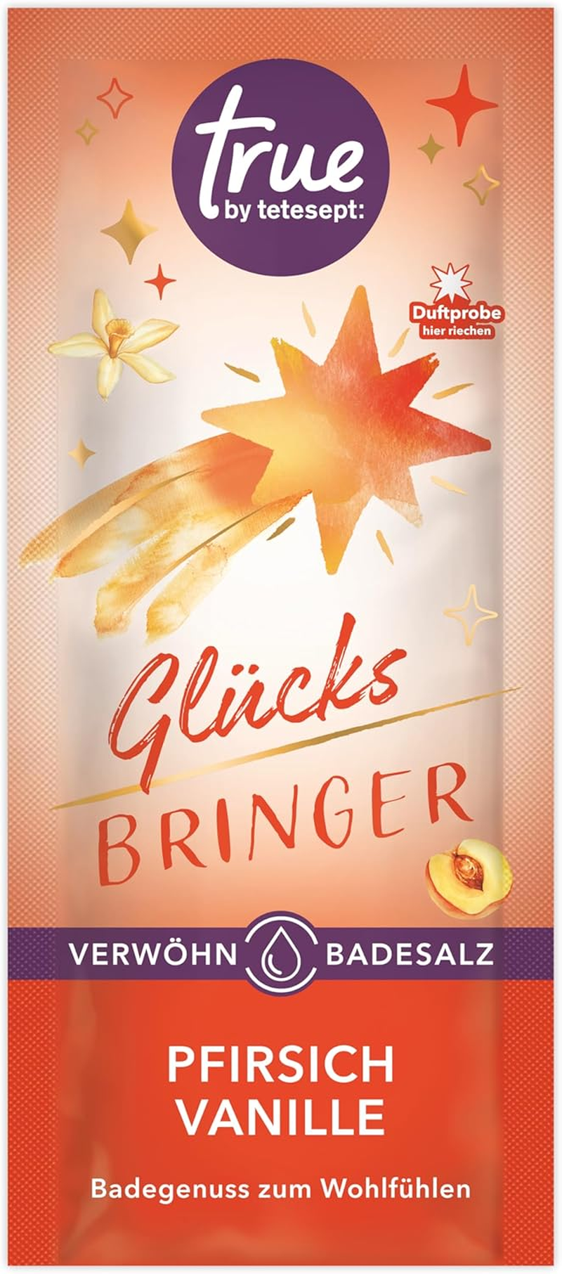 True by Tetesept Everyday Hero Pampering Bath Salt, Vegan Bath Additive Smells of Pomegranate and Cocoa Butter, Soothing Bath Enjoyment with Care Formula, 1 X 50 G image number 3