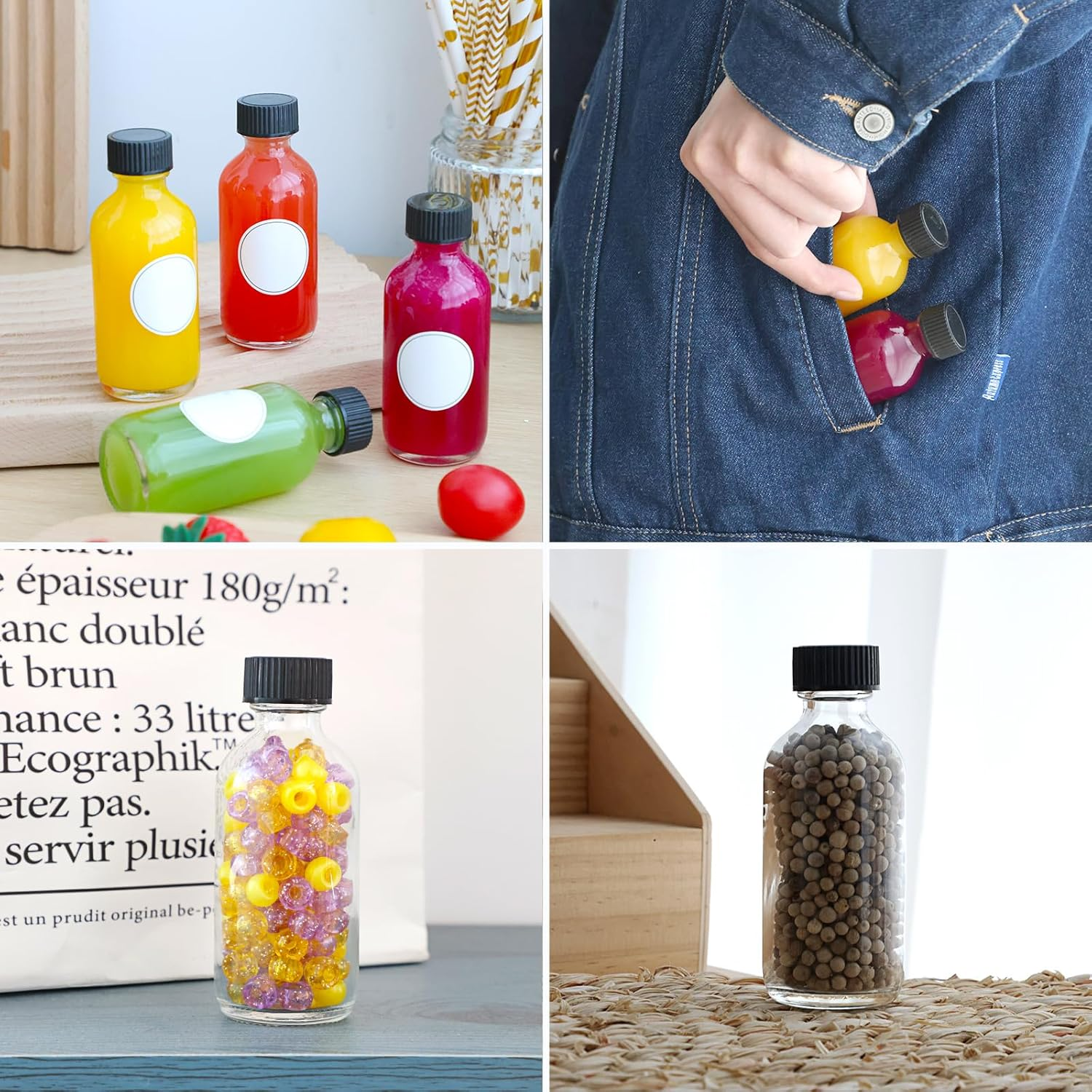 CUCUMI Shot Bottles with Caps, 14Pcs 2Oz Small Clear Glass Juice Bottles with Lids for Juice, Potion, Ginger, Diy Essential Oils, Whiskey, with Funnels, Perfumes image number 5