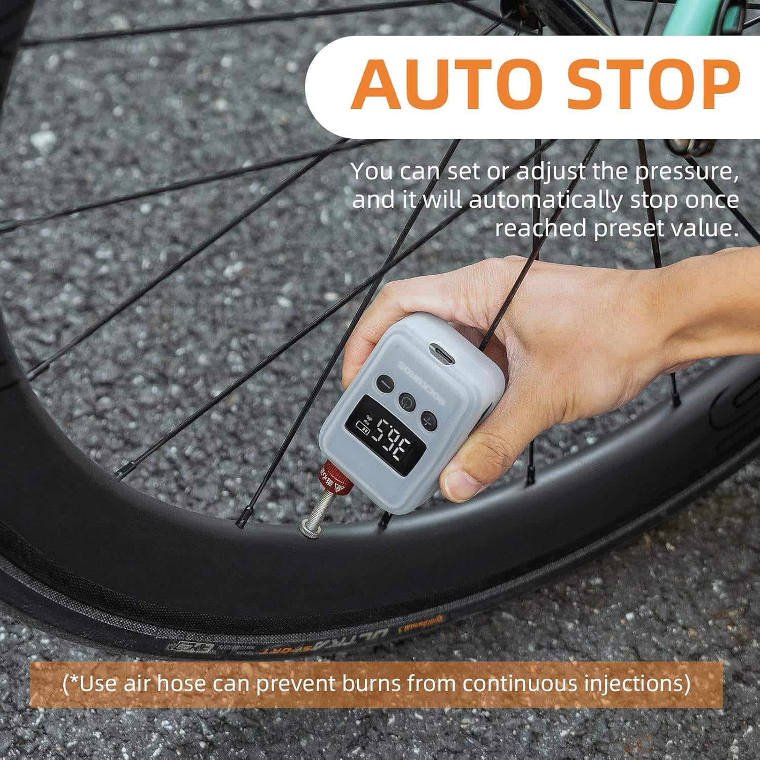 ROCKBROS Mini Bike Pump 150PSI Portable Electric Bicycle Pump with Digital Pressure Gauge Rechargeable Bike Tire Inflator 500Mah with Presta and Schrader Valve for Mountain Road Bikes,E-Bike, Ball image number 3