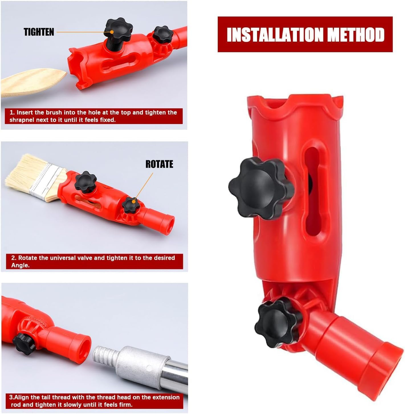 Multi-Angle Paint Brush Extender,Rotating Head Extension Pole Attachments for High Ceilings,Corners, Edges and Corner Painting Tool