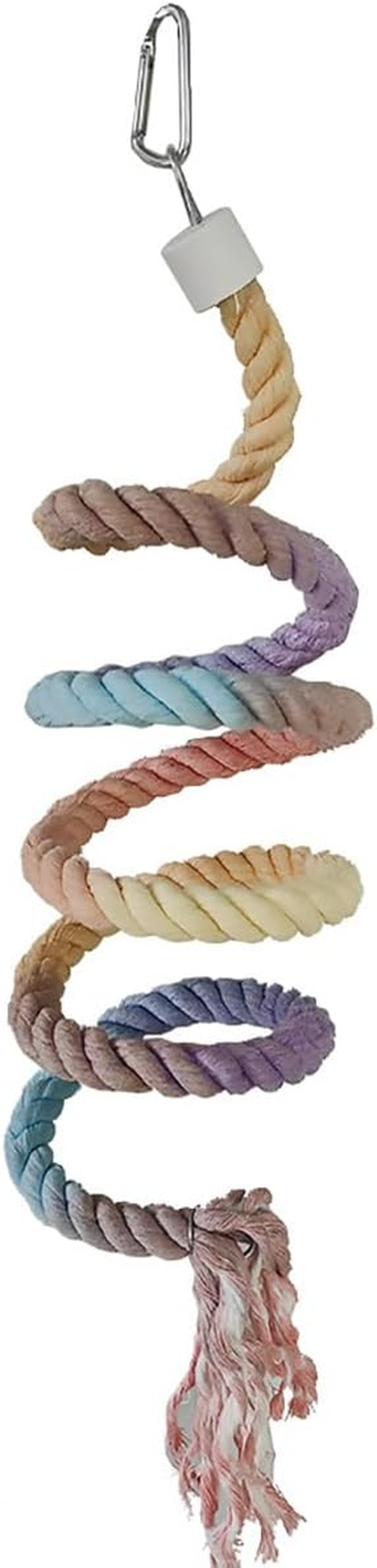 AIMALL Cotton Rope Parrot Toy, 59-Inch Spiral Climbing Rope for Small Birds, Hanging Swing Ladder with Hook, Interactive Cage Toy for Parrots, Cockatiels, Budgies