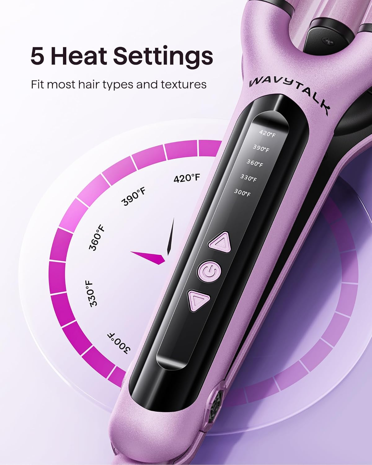 Wavytalk Curling Iron Beachy Waver, Hair Crimpers with 3 Barrel, Ceramic Curling Wand Adjustable Temperature Easy Waves, Dual Voltage, Pink image number 3