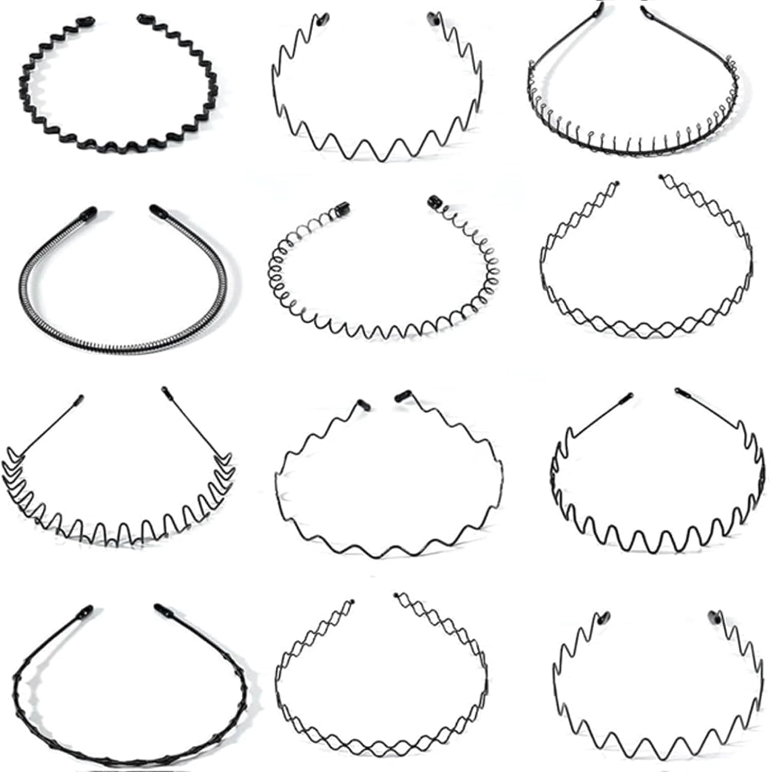 Pack of 12 Metal Hair Bands, Black Hair Band, Wave Metal, Headband, Unisex, Multi-Style Hair Bands for Men, Women, for Sports, Yoga, Makeup image number 3