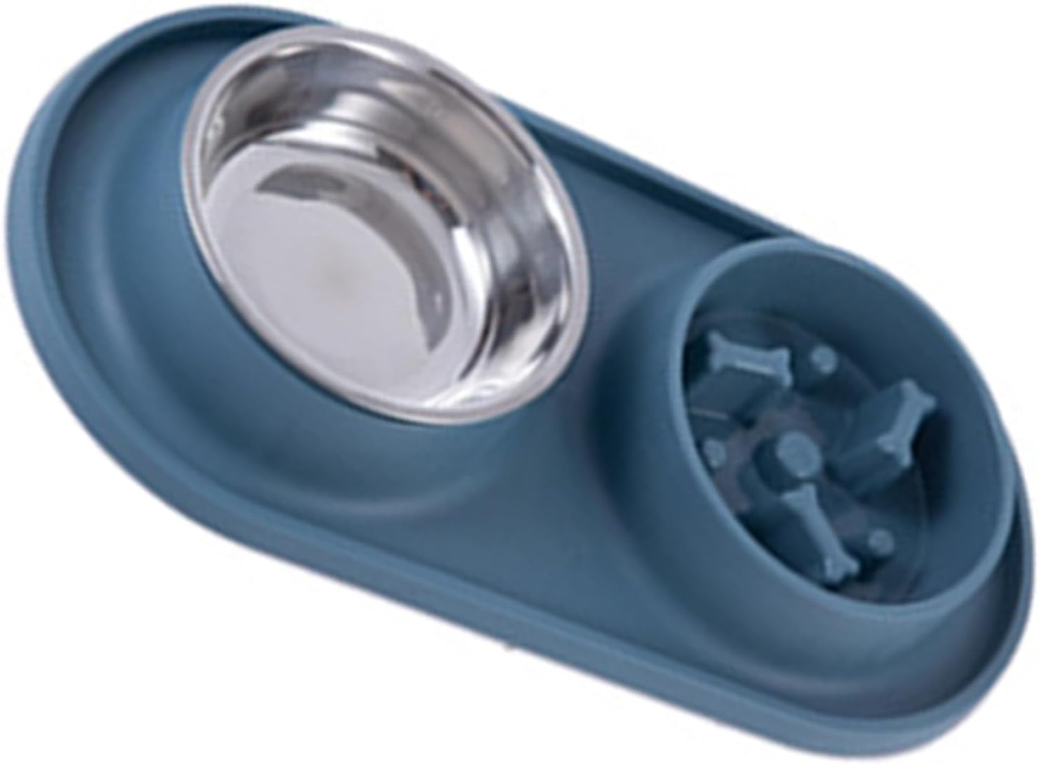 Double Pet Bowls, Dual Dog Feeder Bowls Silicone Stainless Steel Cat Food Water Bowls, Dog Bowls Set Cat Food Bowl Dog Water Bowl Pet Feeder Dish Slow Feeder for Small Large Pets(Blue) - Orange image number 5
