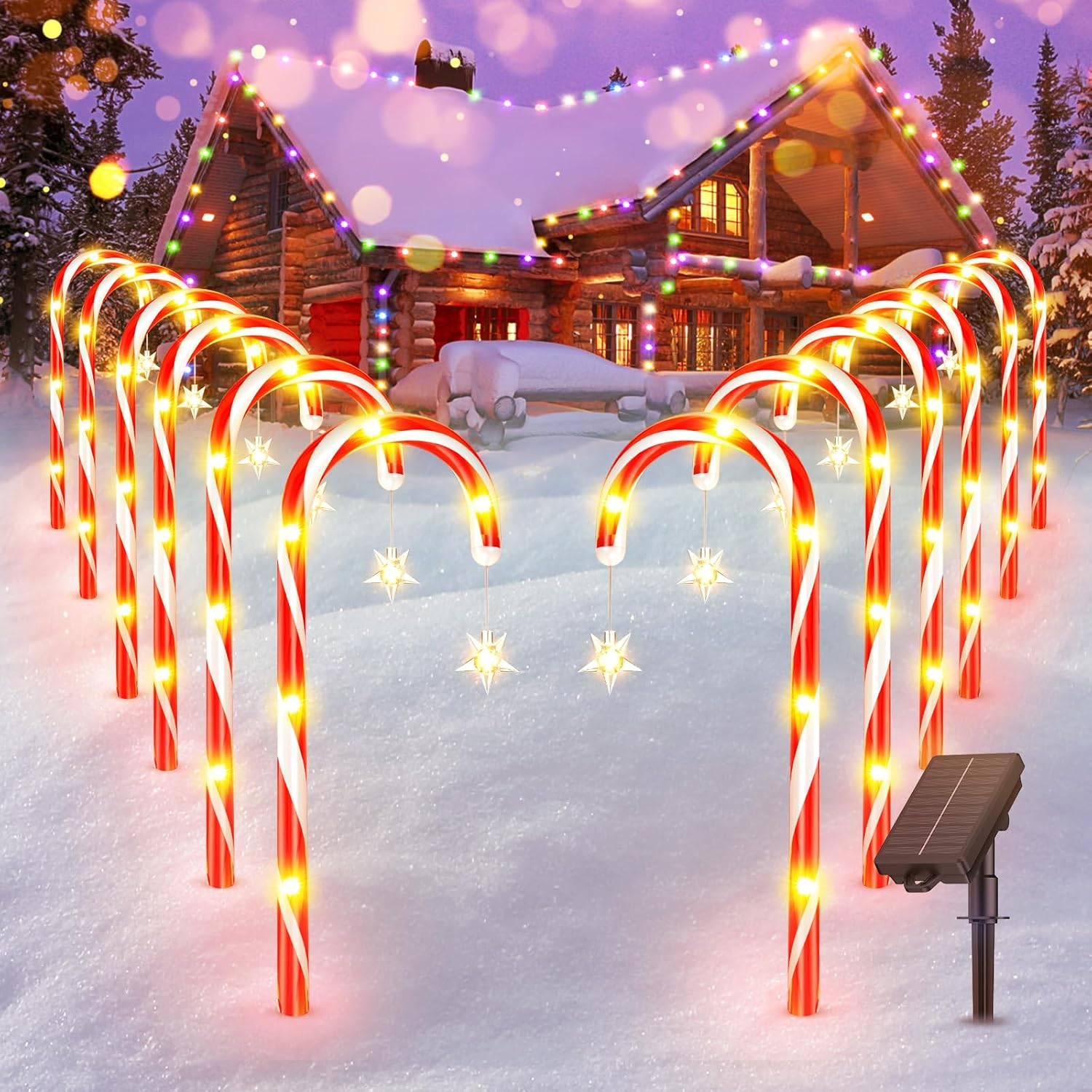Christmas Decorations Outdoor, 12 Pack Solar Candy Cane Lights Christmas Yard Decorations with 10 Modes and Bright 72 LED, 28Ft Longer Waterproof Candy Cane Pathway Lights Xmas Gift image number 3