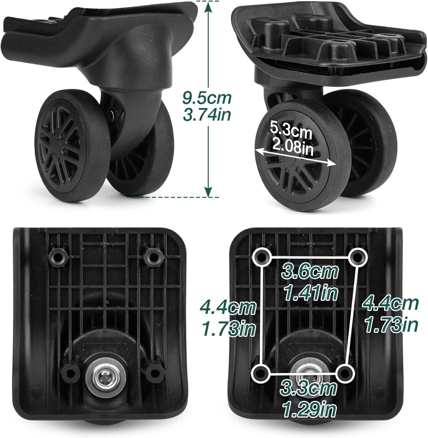 Ech.Apr 1 Pair Luggage Wheels Replacement,Mute Suitcase Wheel Repair Set, Black Luggage Suitcase Caster Wheel Replacement Parts, Double-Row Wheels image number 5