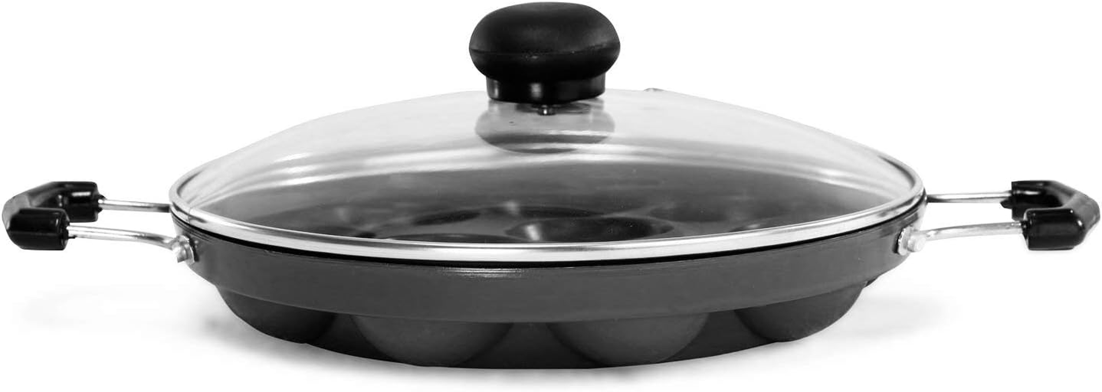 12 Dimple Non Stick Poffertjes Mini Dutch Pancake Cake Pan with Glass Lid image number 1