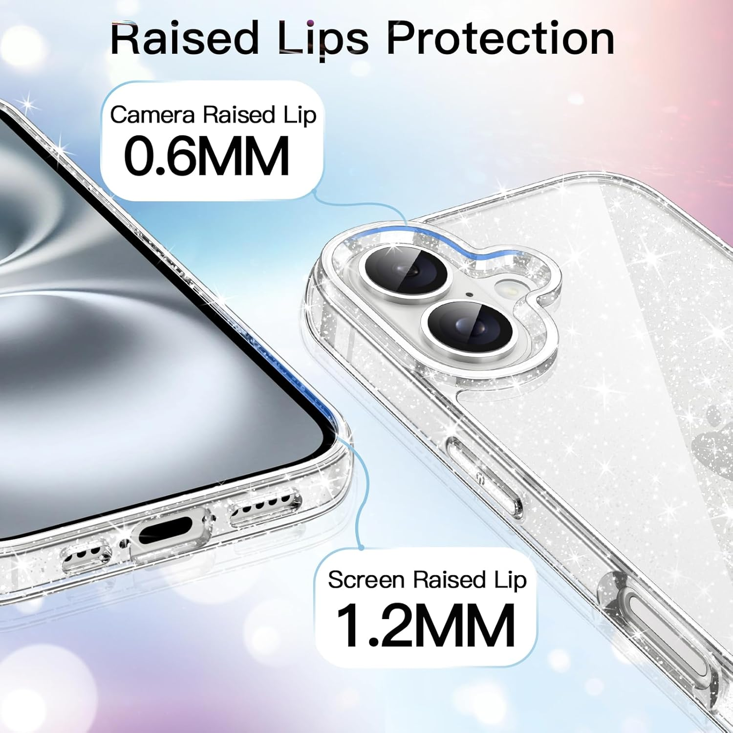 Jetech Glitter Case for Iphone 16 6.1-Inch, Bling Sparkle Shockproof Phone Bumper Cover, Cute Sparkly for Women and Girls (Clear) - Light Pink image number 2